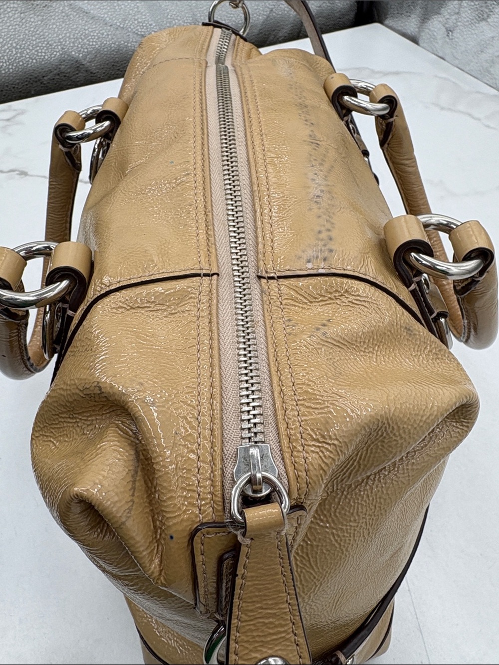 Coach Beige/Tan Leather Shoulder Satchel with Removable Strap - Picture 6 of 11